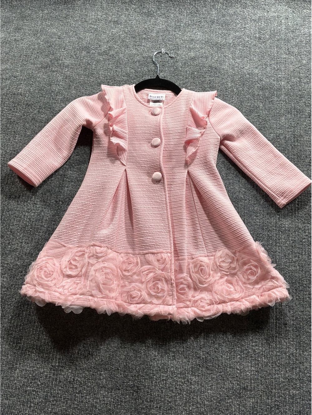 Blueberi Boulevard Pink Girls 3T Dressy Coat with Rosette Trim